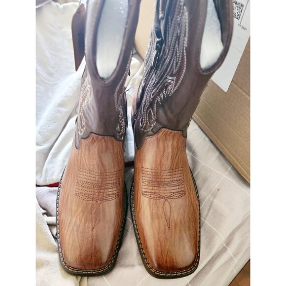 🆕Jousen Mens Amy8420-brown Embroidery Retro Square Toe Chunky Heeled Boots - Picture 2 of 12